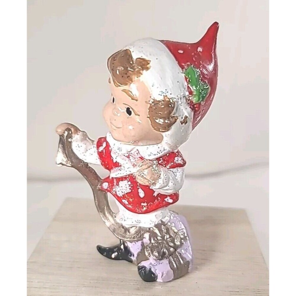 Vintage Ceramic Christmas Elf Figurine Sparkling Handpainted